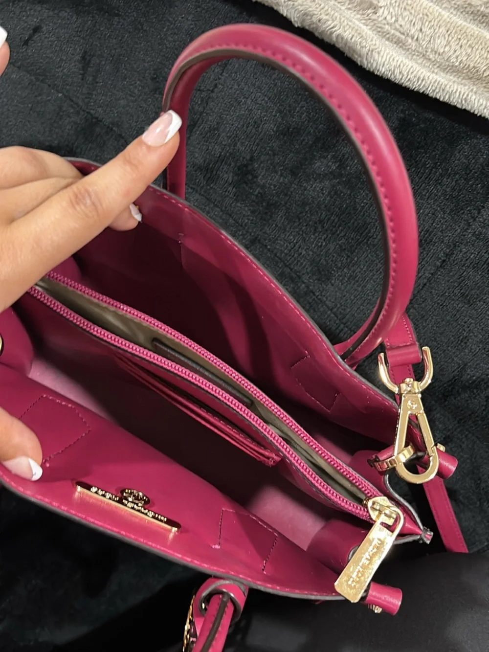Michael Kors Brown Signature Satchel with Pink and Coral Stripes